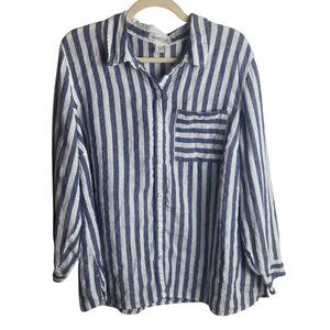 Coldwater Creek Plus Size 1x Pure Linen Striped Button Down Blouse Top Nautical